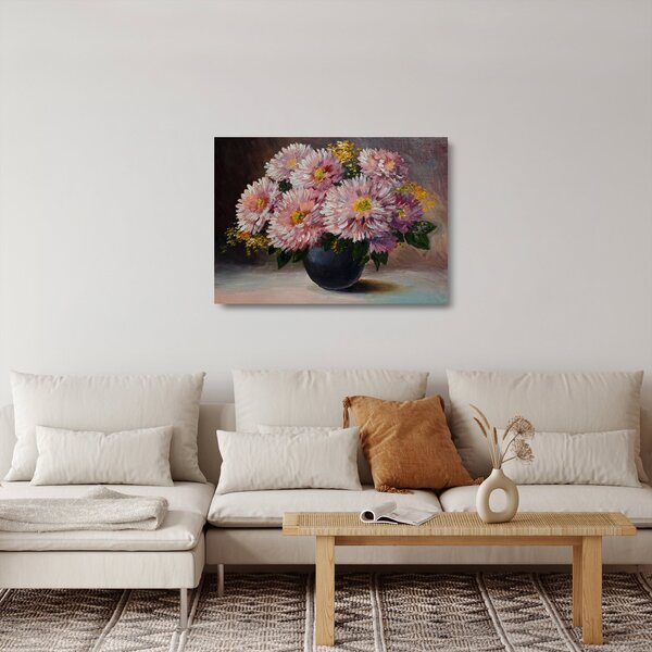 Tablou pe sticlă - Pictură în ulei, flori în vază (70x50 cm)