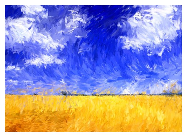 Tablou pe sticlă - Pictură în ulei, câmp auriu (70x50 cm)