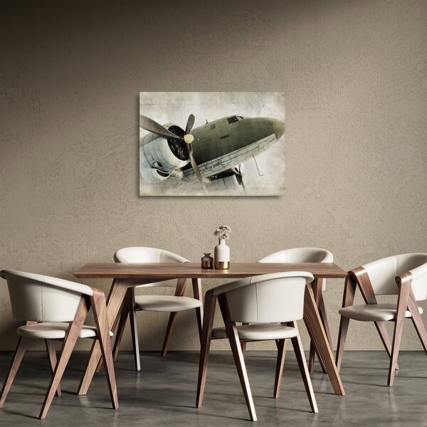 Tablou pe sticlă - Avion vechi cu elice (70x50 cm)