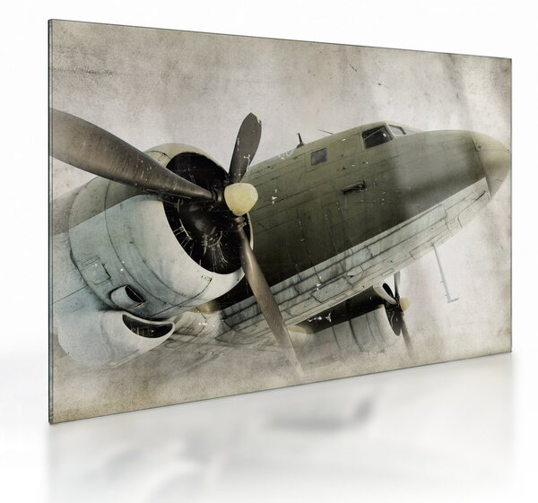 Tablou pe sticlă - Avion vechi cu elice (70x50 cm)