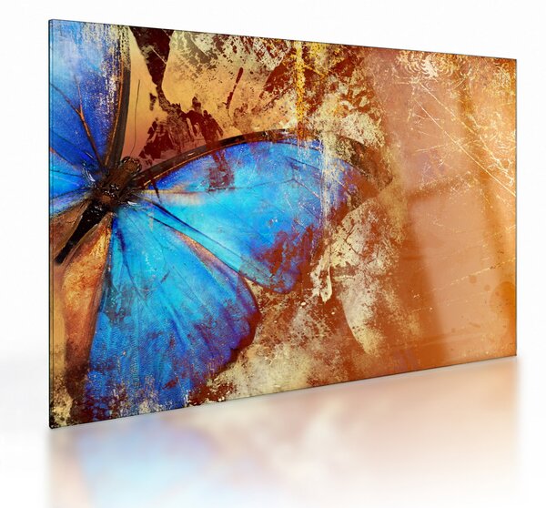 Tablou pe sticlă - Fluture albastru (70x50 cm)