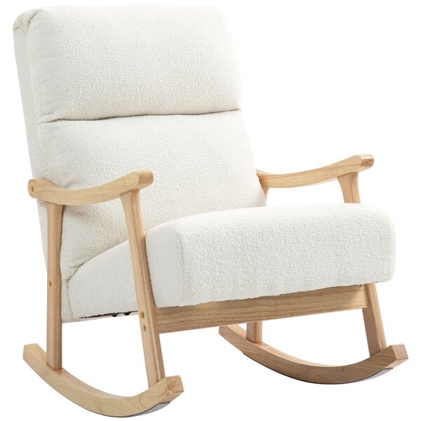 HOMCOM fotoliu de leagăn cu înveliș asemănător catifelei, spătar ergonomic și capacitate de 120 kg, 65L x 90B x 98H cm, alb crem | Aosom Romania
