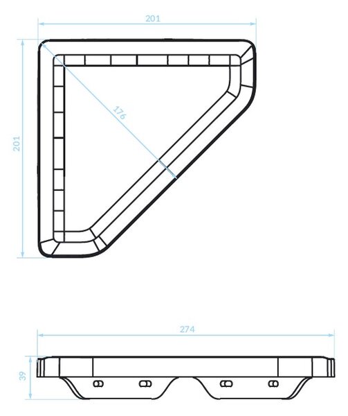 Kuchinox APO, poliță de colț de perete 201x201x39 mm, alb mat, LAV-AKA_603T