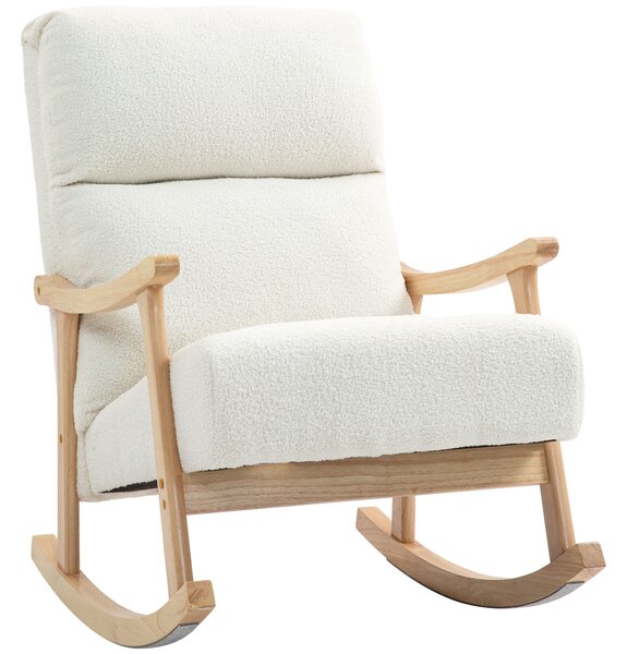 HOMCOM fotoliu de leagăn cu înveliș asemănător catifelei, spătar ergonomic și capacitate de 120 kg, 65L x 90B x 98H cm, alb crem | Aosom Romania