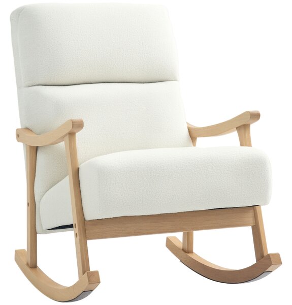 HOMCOM fotoliu de leagăn cu înveliș asemănător catifelei, spătar ergonomic și capacitate de 120 kg, 65L x 90B x 98H cm, alb crem | Aosom Romania