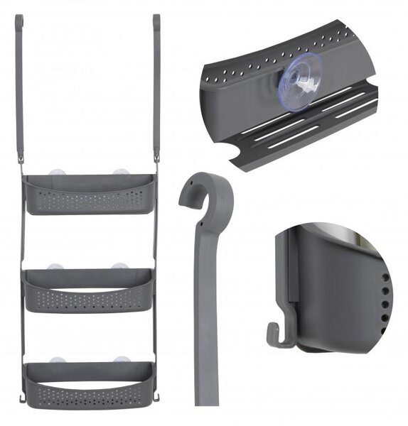 Erga Wiki, organizator baie PVC suspendat, 3 rafturi, gri, ERG-YKA-CH.WIKI-3-GRY