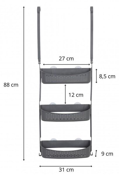 Erga Wiki, organizator baie PVC suspendat, 3 rafturi, gri, ERG-YKA-CH.WIKI-3-GRY