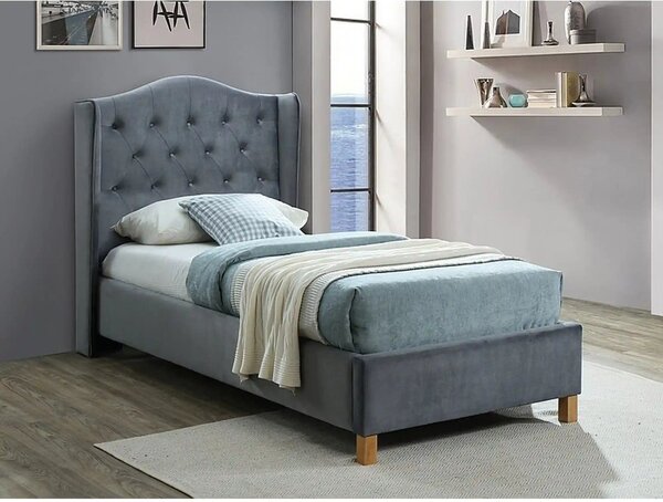 Pat ASPEN 90x200, stofa catifelata gri - Bluvel 14, cu somiera