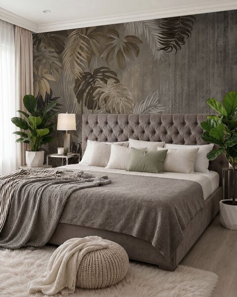 Tapet Frunze tropicale în stil grunge, Fototapet în stil vintage, u97012d2 : Uwalls.ro