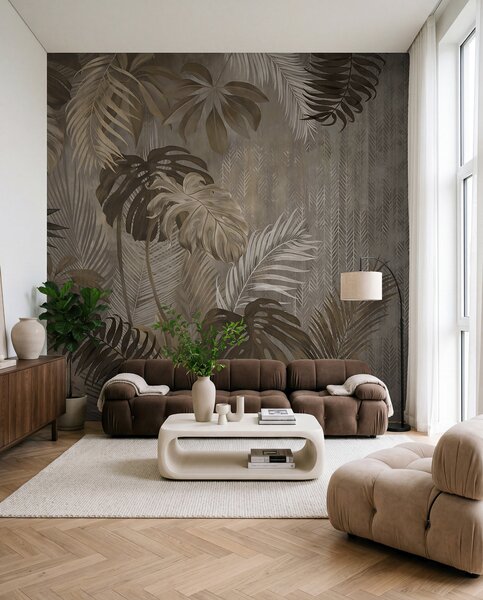 Tapet Frunze tropicale în stil grunge, Fototapet în stil vintage, u97012d2 : Uwalls.ro