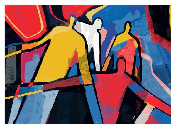Tablou pe sticlă - Abstract bărbați (70x50 cm)