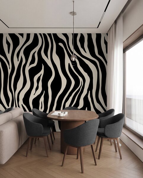 Tapet Vector imprimare de piele de zebră în culori alb-negru, Fototapet Abstract, u99173v3 : Uwalls.ro