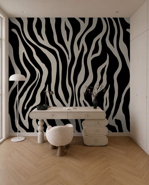 Tapet Vector imprimare de piele de zebră în culori alb-negru, Fototapet Abstract, u99173v3 : Uwalls.ro