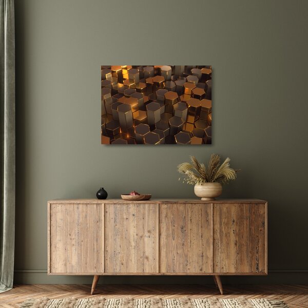 Tablou pe sticlă - Hexagoane de bronz (70x50 cm)