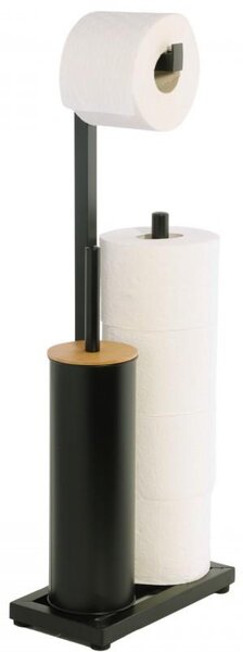 Erga Pap, suport pentru hârtie igienică cu perie de toaletă și dozator, negru-maro, ERG-YKA-P.PAP-WC-BLK