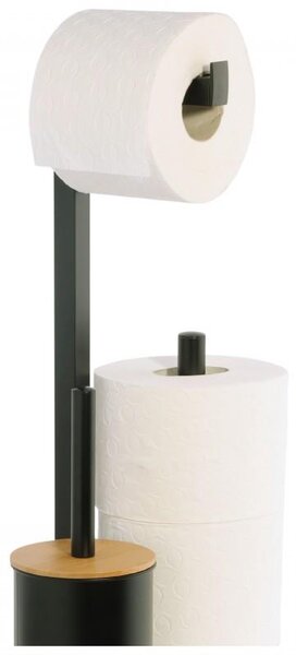 Erga Pap, suport pentru hârtie igienică cu perie de toaletă și dozator, negru-maro, ERG-YKA-P.PAP-WC-BLK