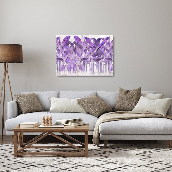 Tablou pe sticlă - Frunze violet în tencuială (70x50 cm)