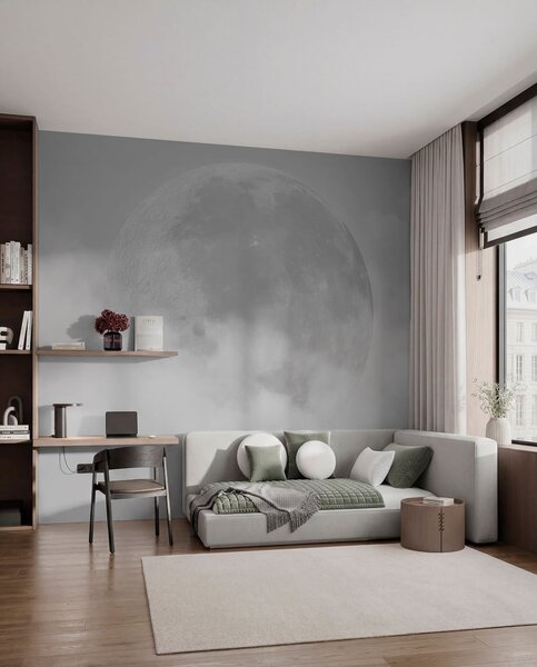 Tapet Lună mare printre norii de culoare gri stil loft, Fototapet Spaţiu, w00548v1 : Uwalls.ro