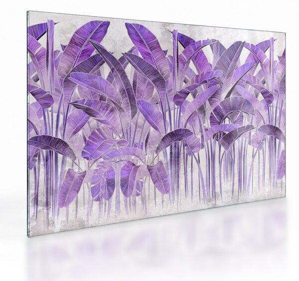Tablou pe sticlă - Frunze violet în tencuială (70x50 cm)