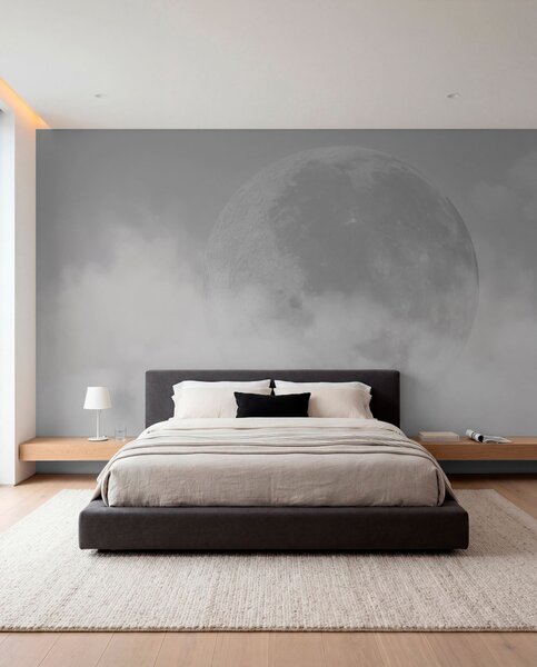 Tapet Lună mare printre norii de culoare gri stil loft, Fototapet Spaţiu, w00548v1 : Uwalls.ro