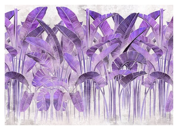 Tablou pe sticlă - Frunze violet în tencuială (70x50 cm)