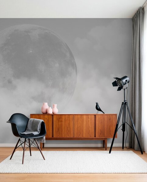 Tapet Lună mare printre norii de culoare gri stil loft, Fototapet Spaţiu, w00548v1 : Uwalls.ro