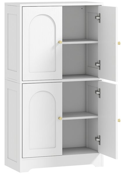 HOMCOM Comodă Bucătărie, Dulap Bucătărie cu 2 Dulapuri, 4 Uși Arcuite, 2 Rafturi Reglabile, cu Dispozitiv Anti-Răsturnare, 60x30x110 cm, pentru Sala de Masă, Living, Alb | Aosom Romania
