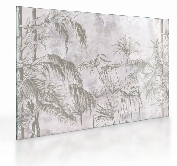 Tablou pe sticlă - Plante tropicale pe perete gri (70x50 cm)
