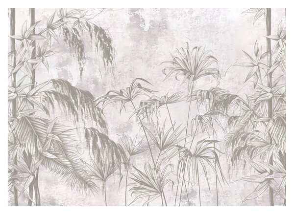 Tablou pe sticlă - Plante tropicale pe perete gri (70x50 cm)