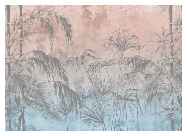 Tablou pe sticlă - Plante tropicale pe perete (70x50 cm)