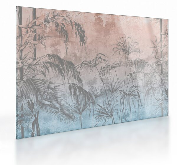 Tablou pe sticlă - Plante tropicale pe perete (70x50 cm)