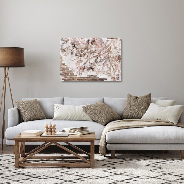 Tablou pe sticlă - Frescă florală pe un perete de cărămidă (70x50 cm)