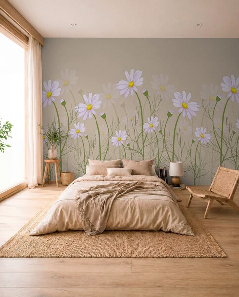 Tapet margarete mari pe un fundal bej, Fototapet Flori, w00802 : Uwalls.ro