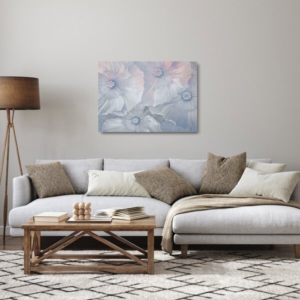 Tablou pe sticlă - Flori albastre pe perete (70x50 cm)