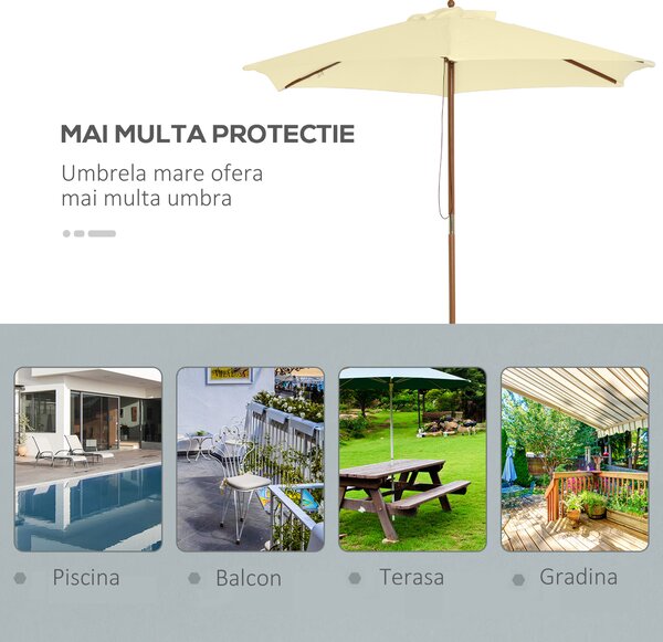 Outsunny Umbrelă de Soare pentru Grădină cu Suport din Lemn, Design Elegant, 2.5x2.3m, Crem, Protecție UV | Aosom Romania