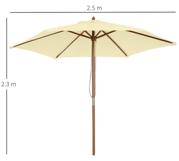 Outsunny Umbrelă de Soare pentru Grădină cu Suport din Lemn, Design Elegant, 2.5x2.3m, Crem, Protecție UV | Aosom Romania