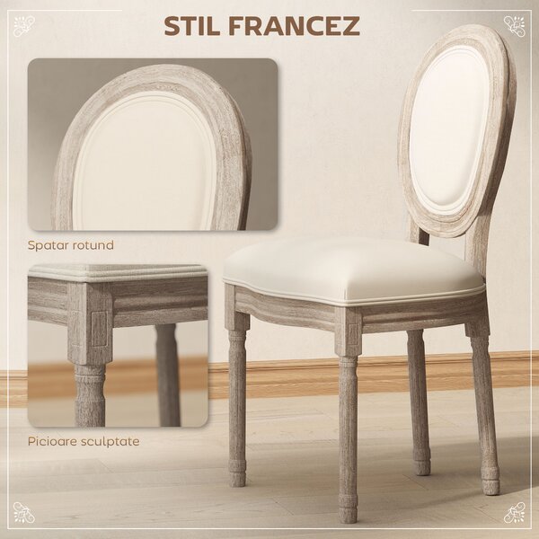 HOMCOM Set 2 Scaune Capitonate Vintage, Design Elegant, pentru Living sau Sufragerie, Albe | Aosom Romania