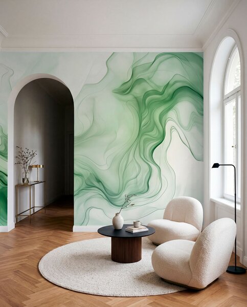 Tapet Valuri abstracte verzi pe un fundal deschis, Fototapet 3D, w01185 : Uwalls.ro