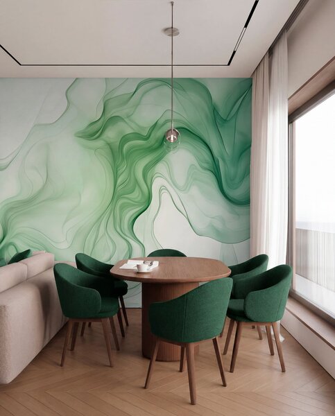 Tapet Valuri abstracte verzi pe un fundal deschis, Fototapet 3D, w01185 : Uwalls.ro