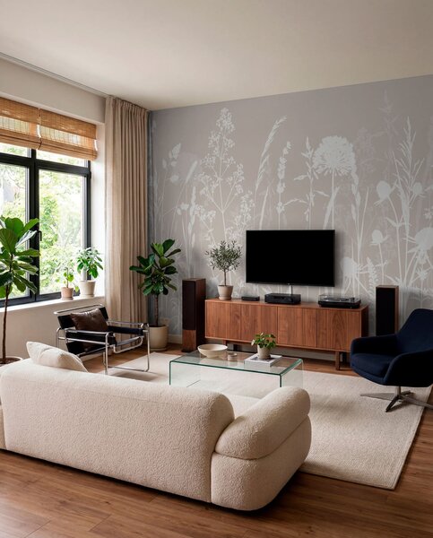 Tapet Câmp blând plante și flori minimalism, Fototapet Natură, w01270 : Uwalls.ro