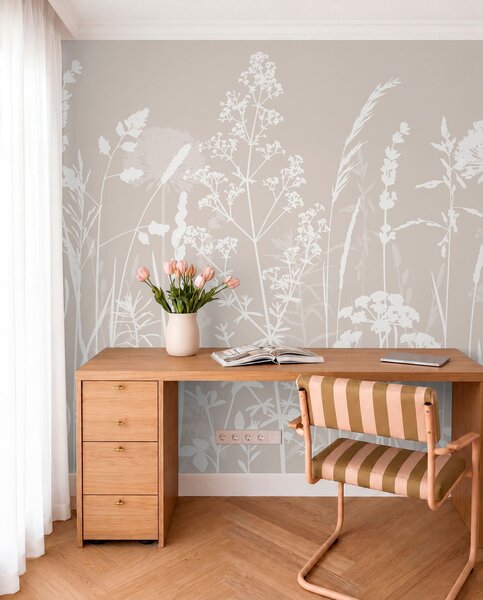 Tapet Câmp blând plante și flori minimalism, Fototapet Natură, w01270 : Uwalls.ro