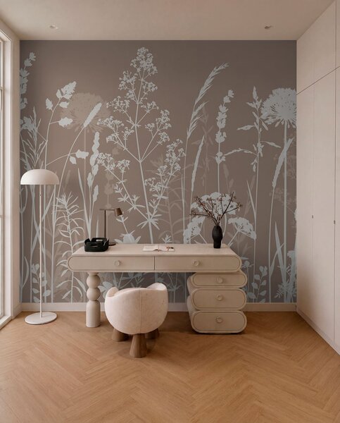 Tapet Câmp blând plante și flori minimalism, Fototapet Natură, w01270v3 : Uwalls.ro