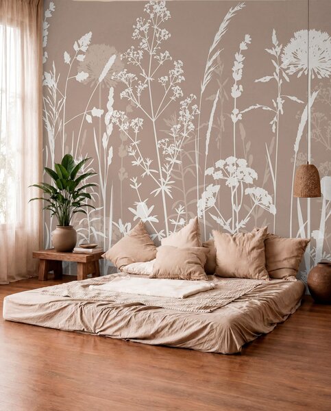Tapet Câmp blând plante și flori minimalism, Fototapet Natură, w01270v3 : Uwalls.ro