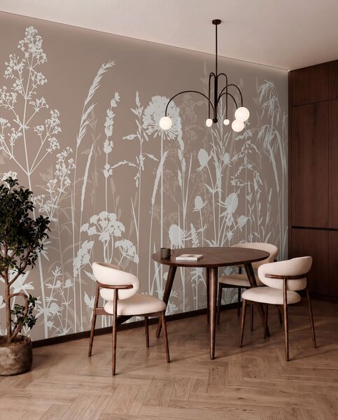 Tapet Câmp blând plante și flori minimalism, Fototapet Natură, w01270v3 : Uwalls.ro