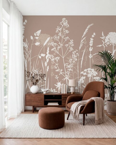 Tapet Câmp blând plante și flori minimalism, Fototapet Natură, w01270v3 : Uwalls.ro