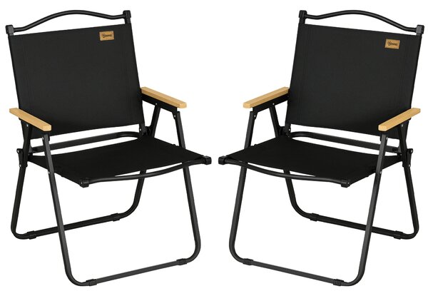 Outsunny Set 2 Scaune de Camping și Plajă Pliabile cu Cotiere, 54x59x78 cm, Negru | Aosom Romania