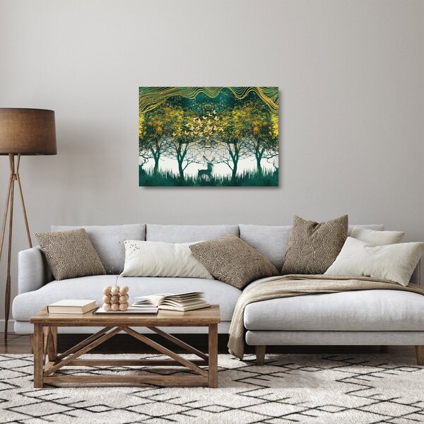 Tablou pe sticlă - Căprioare în pădurea verde (70x50 cm)