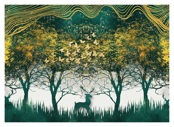 Tablou pe sticlă - Căprioare în pădurea verde (70x50 cm)