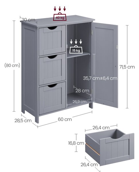Dulap baie Vasagle Gri 60x30x81 cm