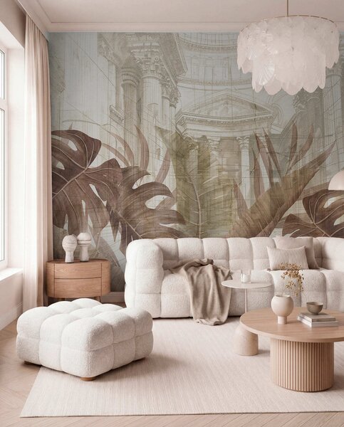 Tapet Un desen grandios cu coloane arhitecturale ornamentate din marmură și plante tropicale luxuriante din, Fototapet Natură, w01311v1 : Uwalls.ro
